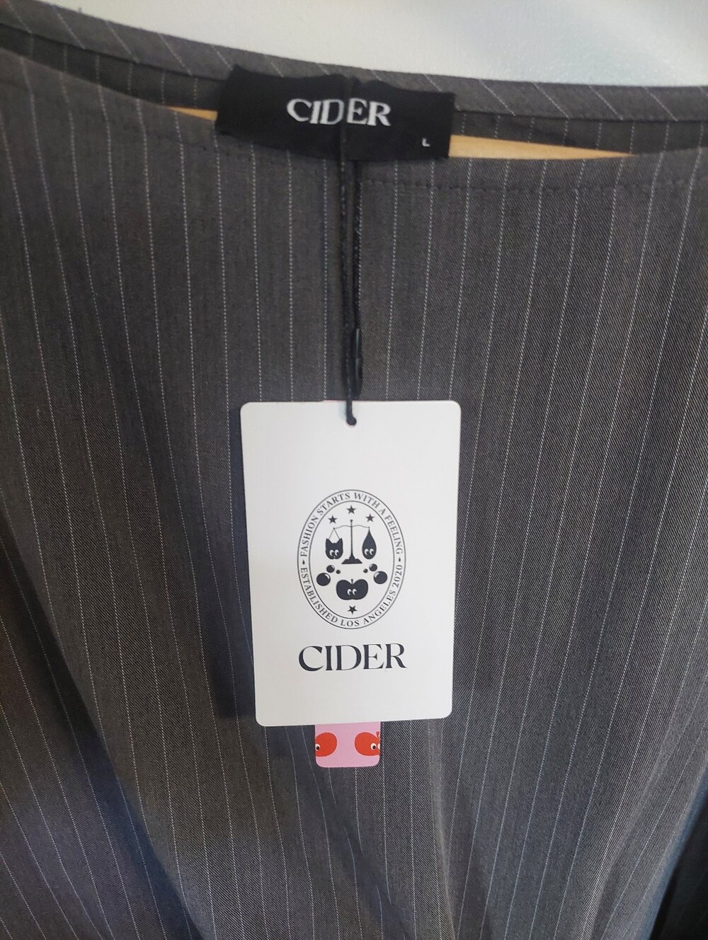 Cider Gray Pinstripe Long Sleeve Tie-Front Top - Picture 2 of 7